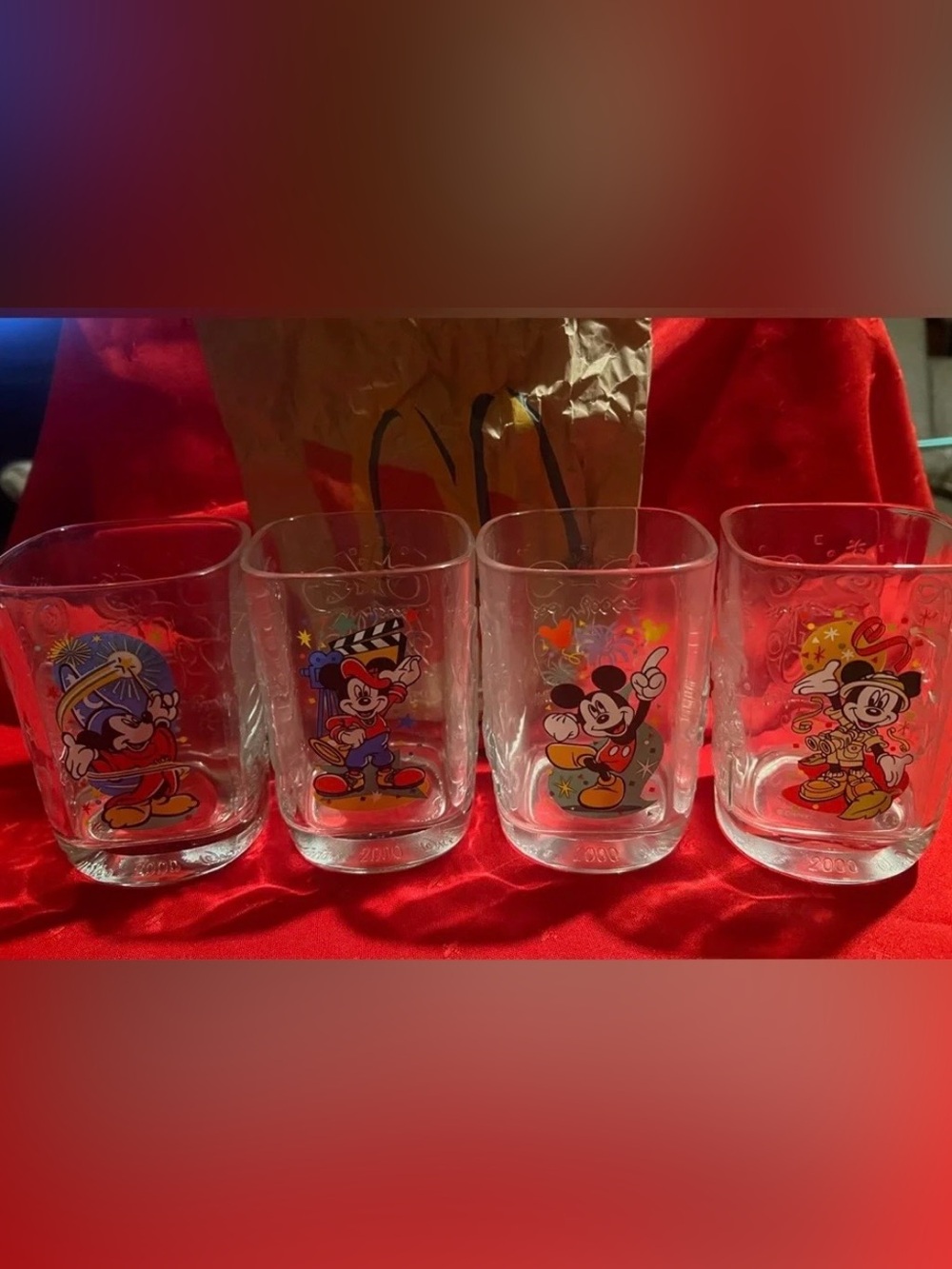 Vintage 2000 Collectible Disney Mickey Mouse Glass Set of 4